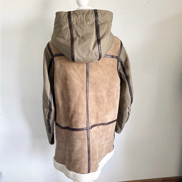 Burberry Shearling Wool Tan Beige Brown Suede Coat Jacket Size 6 - Picture 7 of 16